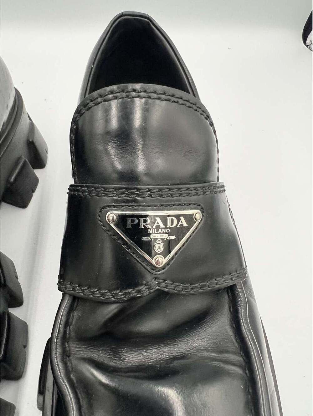 Prada Monolith Loafer Black Brushed Leather Authentic Size 41 - Picture 4 of 8